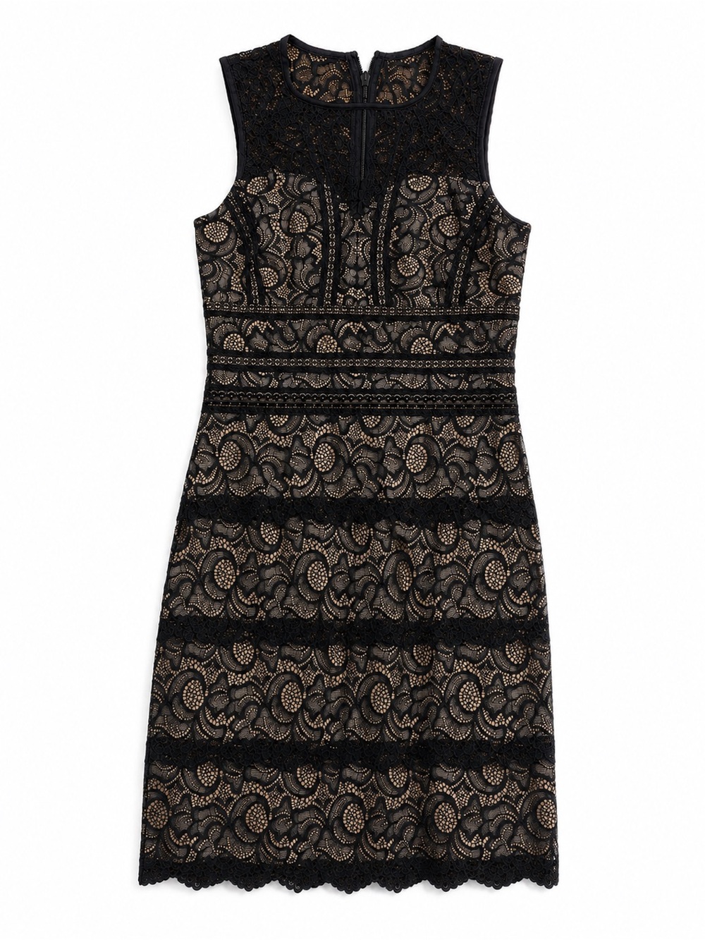 Guess Black Lace Overlay Mini Dress with Nude Lining